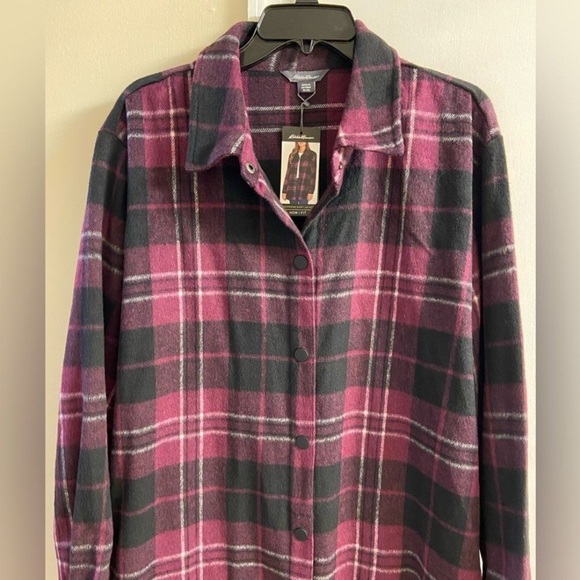 Eddie Bauer Plaid Boyfriend Shirt Jacket in brandy wine XL NWT - Picture 3 of 12